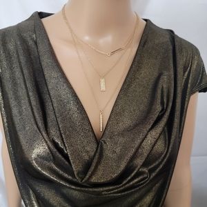 Worthington womens 2x blouse blsck/gold. Cowl neck gathered sides  blouse NWT